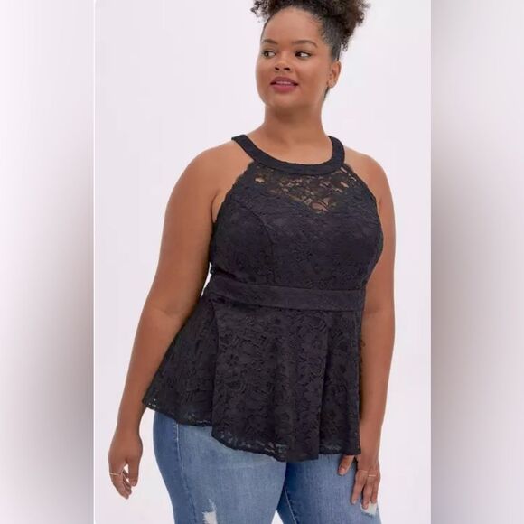 torrid Tops - NWT Torrid Black Lace Peplum High Neck Top